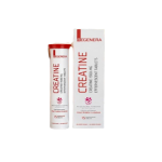 Regenera Creatine supplement bottle and matching white box with red text, shown on a black background