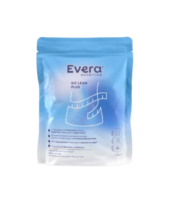 Blue Evera Nutrition Go Lean Plus pouch with white graphic design, standing upright as a packaged nutrition supplement.