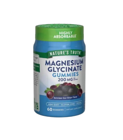 Bottle of Nature's Truth Magnesium Glycinate Gummies, 60 gummies, 200 mg each (delicious sour grape)
