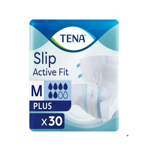 proslip_30_s Package of TENA Slip Active Fit M Plus disposable incontinence briefs, 30-count