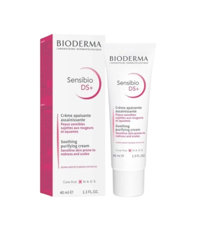 Bioderma Sensibio DS+ soothing purifying cream box and tube for sensitive skin, 40 ml.