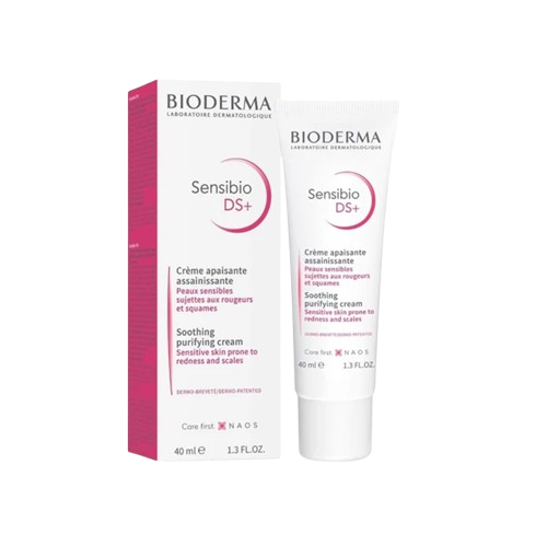 sensibio_ds+cream Bioderma Sensibio DS+ soothing purifying cream box and tube for sensitive skin, 40 ml.