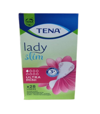 TENA Lady Slim Ultra Mini box with pink flowers, 28 liners