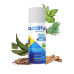 Actilife Pain Relief Spray bottle with herbal leaves and cinnamon sticks, indicating natural pain relief ingredients